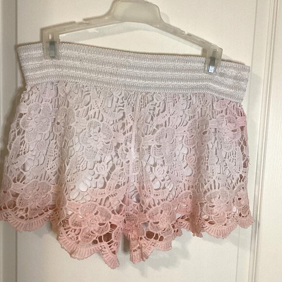 Breeze Over Women's Crochet Shorts Size M Ombre Lined Scalloped Hem Boho Hippie - Picture 4 of 6